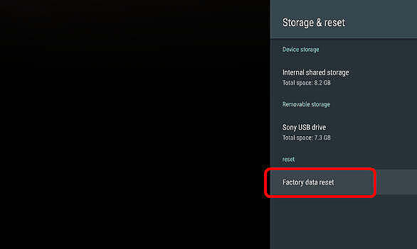 Android TV Factory data reset
