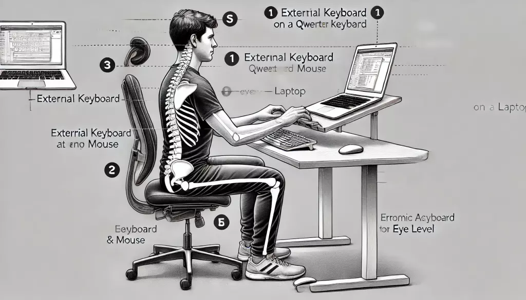 Laptop typing posture,